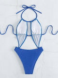 Halter Metal Rings Hollow Out Female Swimwear One Piece Swimsuit Women High Cut Monokini Backless Bathing Suit Swim Beachwear