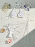 Women mesh micro mini string bikini sets 3pcs with cover skirt shell pendant swimsuit bathing suit beach outfits biquini tankini