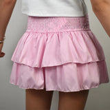 Women Vintage Mini Skirt Elegant High Waist Pleated Printed Ruffled Layered Skirt Summer A-line Skirt Streetwear
