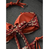 Printed Halter Bandeau Bikini Female Swimsuit Women Swimwear Two-Pieces Bikini Set High Leg Cut Bather Bathing Suit Swim V8338