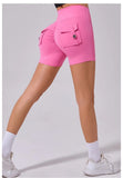 Women's Peach Lifting Yoga Shorts - High Waisted Stretchy Workout Shorts with Button Quick-Dry Tummy Control for Running Fitness