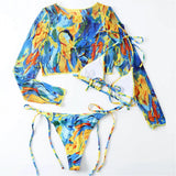 S- XXL Leopard Printed Long Sleeve Bikini Women Swimwear Female Swimsuit Three-Pieces Bikini Set Bather Bathing Suit Swim V3193Y