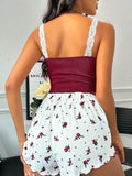 Women Sleepwear Summer Lace V-Neck Pajama Set Cami Top Printed Shorts Soft Pyjamas Sexy Nighties Loungewear