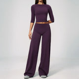 Women Tracksuit Yoga Sets Half Sleeve O Neck Slim Sports T Shirts Fitness Suit Outdoor High Waist Flare Pants Workout Clothes