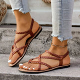 Women Beach Woven Hollow Sandals Women Flats Casual Clip Toe Sandals Summer 2026New Fashion Walking Zapatos Dress Femme Slides