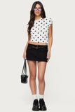 Women's summer fashion retro polka dot short-sleeved printed slim round neck top