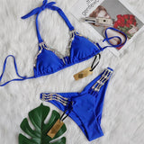 DEKA Women Diamond Bikini Set Brazilian Crystal Push Up String Bandage Swimwear Triangle Swimsuit Thong Biquini Beachwear