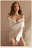 Sexy Chiffon Strap Boyfriend Style White Shirt Sheer Charm Blouses Chain Design Sense V Neck Romantic Passion Mature Bold 9SYN