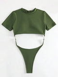 XS - L Mini Micro Thong Short Sleeve One Piece Swimsuit Women Female Swimwear Cut Cut Monokini High Cut Bathing Suit Swim Lady