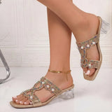 2026 Summer Women Shoes Fish Mouth Diamond Elegant Thick High Heels Sandals Medium Heel Fashion Leisure Rhinestone Party Sandals