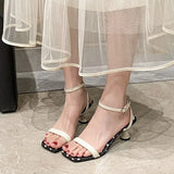 One Word Belt Buckle Patchwork Pumps Shallow Peep Toe Chunky Heel Hollow Pumps Fashion Casual 2026 New Arrivals Summer Sandals