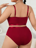 Women’s Sexy Red Lingerie Set, Plus Size Smooth Lace Push Up Bra, Thin Sheer Underwear Set for Big Bust