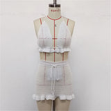 Sexy Halter Hollow Out Beach Skirt Bikini Female Swimsuit Women Swimwear Two-pieces Bikini set Bather Bathing Suit Swim K6782