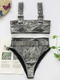 2026 Snake Printed Bandeau Bikini High Waist Swimsuit Women Vintage Swimwear Female Waist Belt Bikini Set Push Up Bathing Suit