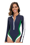 Long Sleeved Sun Protection One-piece Sports Swimsuit for Women High Elasticity Slim Zipper Sports Bikini Monokini Surfing Suit