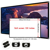 120 inch 16:9 projection screen with rope. Suitable for outdoor projection, the rope is more convenient for fixing the screen.