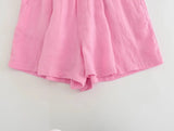 Foridol Casual 2 Pcs Shorts Women Set Linen Cotton Pink Oversize Buttons Shirt+shorts Outfits Summer Autumn White Fashion Set