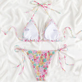sexy floral print halter bikinis sets biquini high waist thong swimsuit Swimwear Biquini conjunto de bikini tankini beachwear