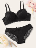 Transparent Floral Two Pieces Bras Panties Set Clothing Sexy Underwire Push Up Lingeries For Women A2123