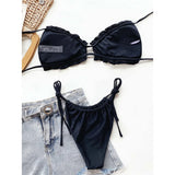 Sexy Ruffled Frilled Pleated Ruched Bikini Women Swimwear Female Swimsuit Two-pieces Bikini Set Bather Bathing Suit Swim V3239