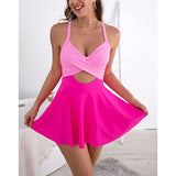 Patchwork Swimwear Women 2026 V-neck One Piece Bikini High Waist Hollow Out Monokini Summer Cross Bandage Backless Beachwear