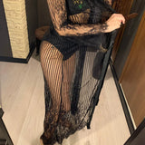 S - XL Sexy Sheer Crochet Lace Tunic Beach Cover Up Beach Cover-ups Long Beach Dress Beach Wear Beachwear Female Women V1318