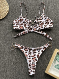 Metal Rings Leopard Brazilian Bikini Women Swimwear Female Swimsuit Two-piece Bikini set Thong Bather Bathing Suit Swim V1441