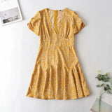 Foridol Blue Floral Print Summer Beach Dress Women Casual Holiday Short Sleeve Dress Boho Sundress Vestidos Fashion Clothes