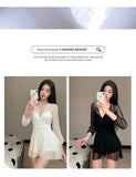 Swimsuit Women's Summer New One-piece Skirt Style Slimming Lace Long Sleeved Small Chest Steel Support Hot Spring Swimsuit