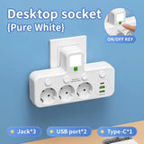 EU plug and socket 4 sockets, multi plug wall power plug and socket without extension cable or USB and Type-C port