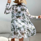 New Women's 3 Pieces Swimsuit Allover Print Tankini+Long Gauze Coat Cover-Up Swimwear High Waist Shorts Bathing Suit Beachwear