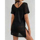 S - XL V Neck Short Sleeve Hollow Out Knitted Tunic Beach Cover Up Cover-ups Beach Dress Beach Wear Beachwear Female Women V8214