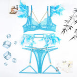 Toucheart 4 Piece Set Fun Lingerie For Women Feather Lace Splicing Chain Sexy Slim Mesh See-Through Sexy Lingerie Garters Suit