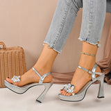 Luxury Rhinestone Decor High Heels Sandals Women Fashion Ankle Buckle Platform Gold Sandals Woman Party Wedding Shoes Size 41