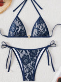 Embroidery Mesh Lace Halter High Cut Bikini Female Swimsuit Women Swimwear Two-pieces Bikini Set Bather Bathing Suit Swim Beach