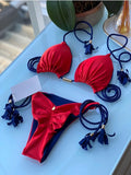 Sexy Solid color Women's Swimsuit Two-piece Triangle Swimwear Braiding rope Bikinis Set Beach Bathing Suit Brazilian Biquinis
