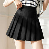 Women High Waist Pleated Skirt with Safety Shorts, Black A Line Mini Skort for Casual Office School Style Outfits
