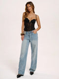 Sexy Slim Fit Hot Girl Patchwork Mesh Lace Shaping Bodysuits For Women Backless Deep V Suspenders Sleeveless Thin Bodysuits BPFM