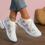 Fashion Printed Breathable Sneakers Women Thick Bottom Knitted Walking Shoes Woman Hollow Out Slip On Sports Shoes Female 35-43