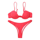 Women Push Up Two Piece Bikini Swimsuits Solid Color Bra Padded Swimwear Bathing Suit