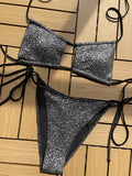DEKA Women Mini Lace-up Bikini Set Pleated Bandeau Swimsuit Female Thong Swimwear Bather Swimming Beachwear Bathing Suit