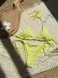 Sexy Mesh Flower Bikinis Sets Women Hot Pink Halter Push Up Bra Tie Side Swimsuit 2026 Beach Bathing Suit Holiday Micro Swimwear
