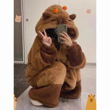 Adult Capybara Robes Onesies Pajamas Cartoon Pyjama Animal Kigurumi Slipper Halloween Cosplay Costumes Warm Sleepwear Jumpsuit