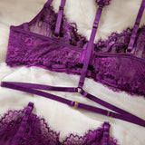 Toucheart Sexy Lingerie Suit for Women Lace Patchwork Halter Bra Set Solid Color Sexy Mesh See-through Garters Underwear Set New