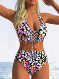 Sexy Pink Leopard Print Gradient Bikini Set Women Drawstring V Neck Push Up High Waist Swimsuit 2026 Beach Bathing Suit Swimwear