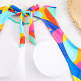 2026 Color Block Swimsuit One Piece Backless Printed Swimwear Women Bathers Bathing Swimming Swim Suit Padded Beachwear Summer