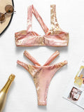 Asymmetric Shiny Snake Skin Thong Bikini Female Swimsuit Women Swimwear Two Pieces Bikini set High Cut Bather Bathing Suit Swim