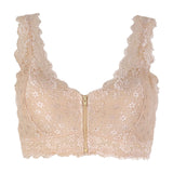 Zipper Sexy Lace Bras For Women V Neck Push Up Padded Brasiere Tops Hollow Out Bralette Breathable Comfortable Women'S Underwear