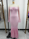 Elegant French Style Pink Long Dress Women Lace Long Sleeved Dress Evening Gown Party Wedding Dress up Lady Spring Summer Outfit