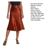 Satin-Like Shiny Skirt Women Midi Skirt High Waist Solid Color Mid-calf Length Skirt Soft Breathable Fabric Work Skirts